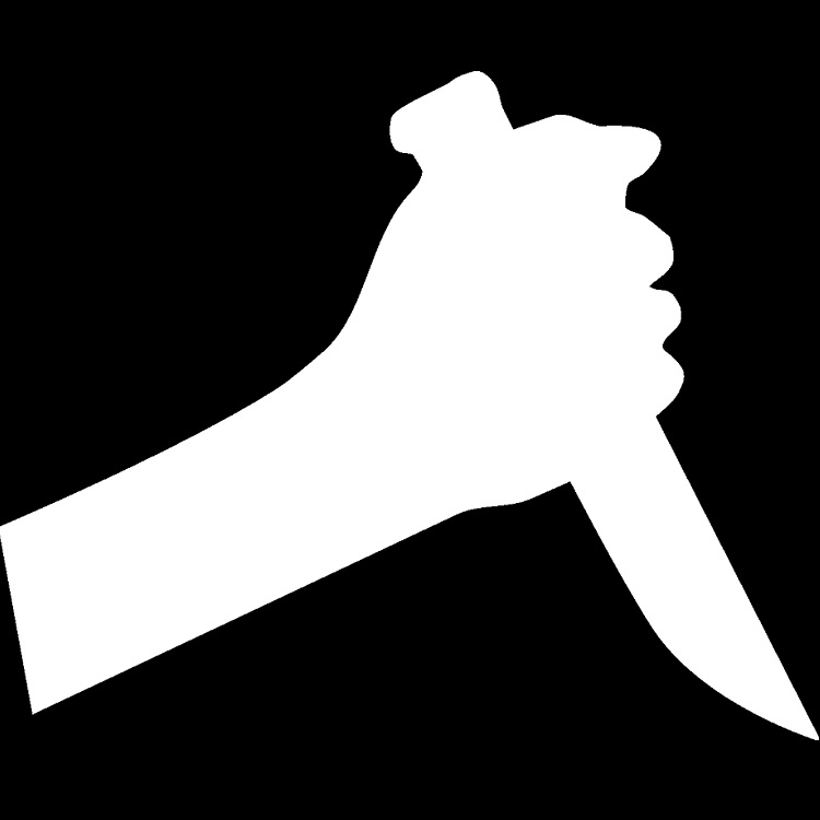 White silhouette of a hand holding a knife on a black background